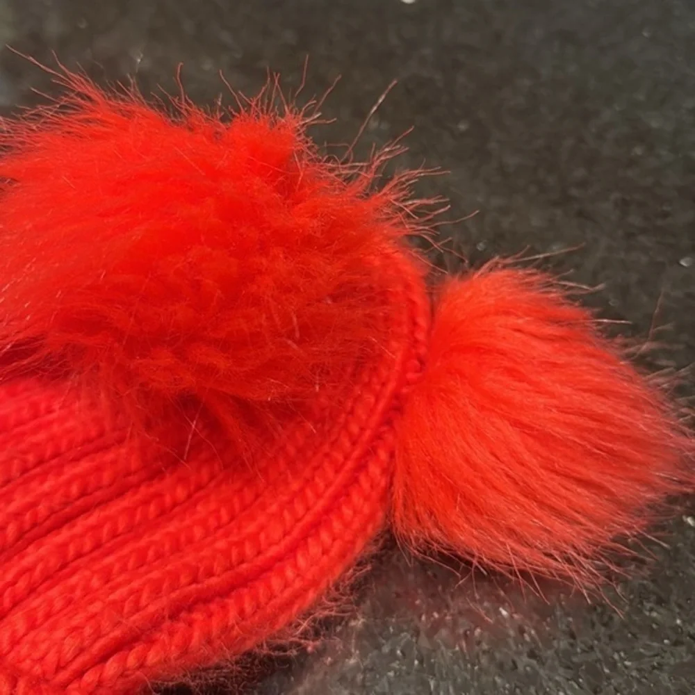 Red double pom winter knit infant toddler‎ beanie hat